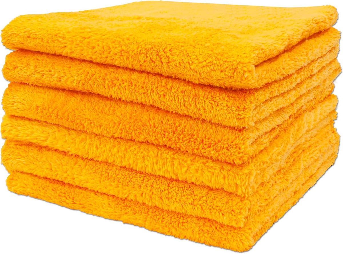 Detailer’s Preference Extra Absorbent Ultra Plush 500GSM Edgeless Microfiber Towels, Car Detailing & Home, Streak-Free, Lint-Free, Scratch-Free, Machine Washable & Reusable, 16x16 Inch, 6-Pack, Orange