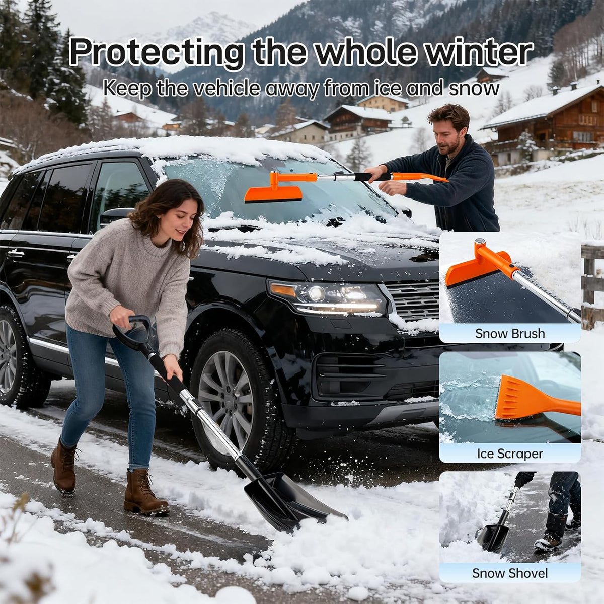 REALYOU 49.2" Car Snow Brush and Ice Scraper for Car Windshield, 3-in-1 Extendable Snow Shovel with Wide Head,180° Pivoting Snow Brush Head and Fpam Grip, Durable Snow Remover for Car Auto Truck SUV