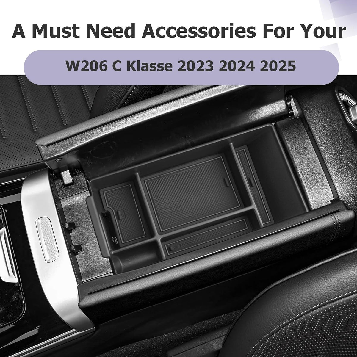 LUWU Center Console Organizer Compatible with 2022-2027 Benz C-Class C300/C300 4Matic/AMG C43/AMG C63 SE Performance W206 Accessories Armrest Console Storage Box Insert Tray ABS Material Black