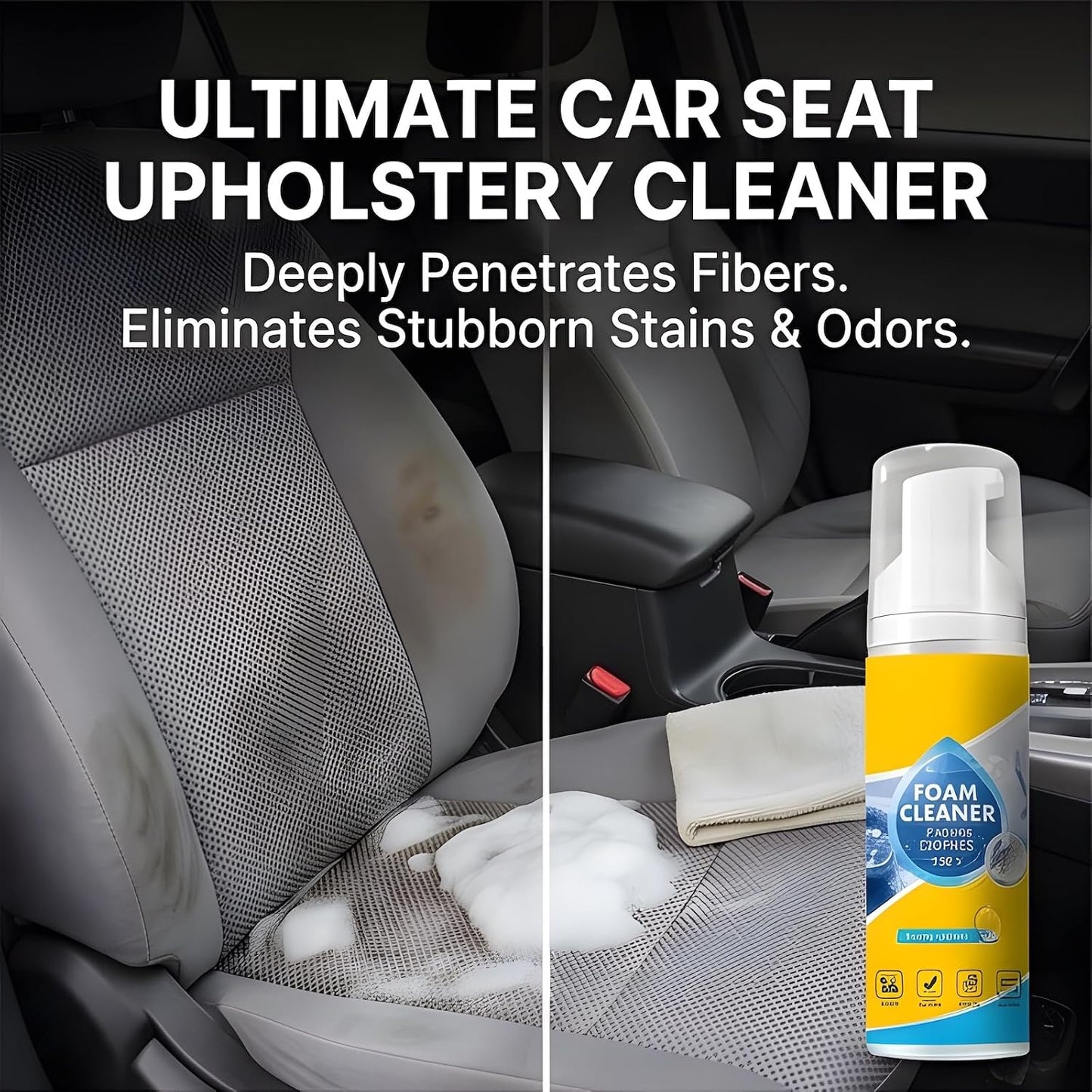 Interior No Rinse Foam Cleaner Premium Car Seat Cleaner Foam Upholstery Cleaner Car Headliner Dry Foam No Rinse Cleaner Leather Fabric Furniture White Shoe Carpet Detailer (Foam Cleaner, 150ml, 2PC)