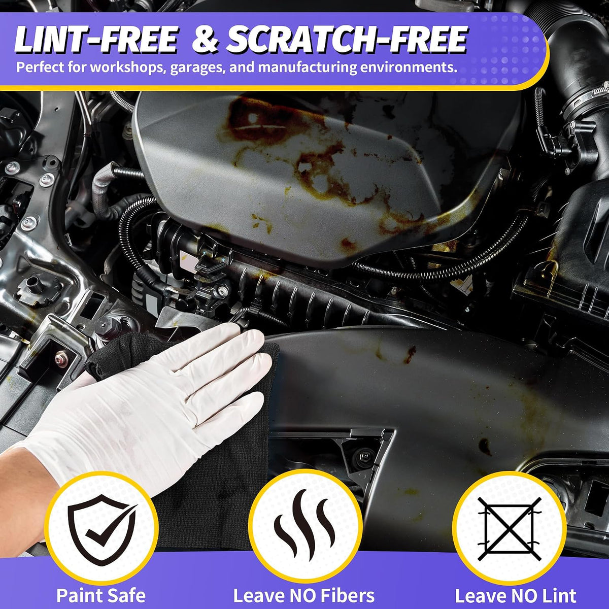 Microfiber Cleaning Cloth, 100 Pack Black Cleaning Rags Microfiber Towel Bulk Absorbent Lint-Free Wash Cloths, All-Purpose Towels for Cars, Shop, Automotive, Garage, Home & Kitchen