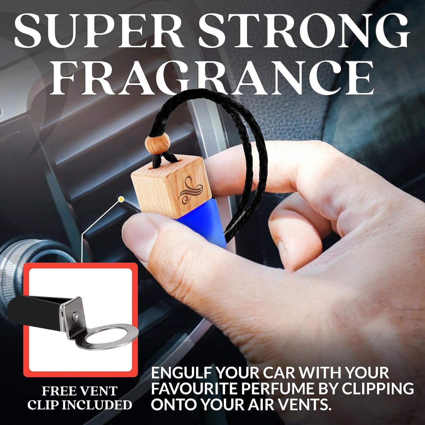 Solvère Car Air Freshener for Men | Perfume Style Freshener with Solvère Fragrance | Strong Freshener with Odor Eliminating Technology with Vent Clip | Car Air Freshener by Perfa