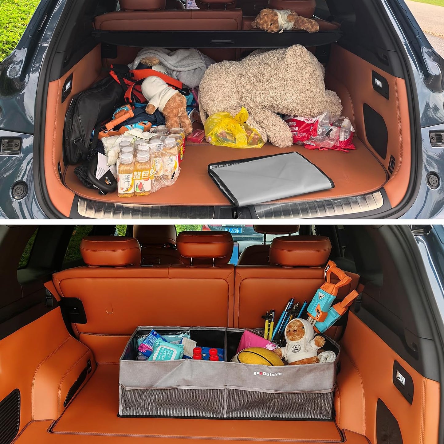 HiMagics Collapsible Waterproof Car Trunk Organizer, Soft PVC Storage Bin with Rugged PVC-Coated Fabric for SUV & Truck (Stone Gray, PLUS)