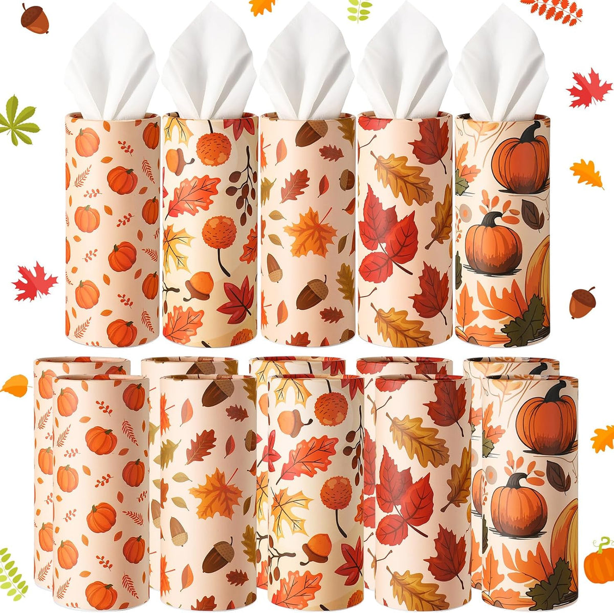 Cinnvoice 20 Pcs Fall Thanksgiving Car Tissues Cylinder with 3 Ply Facial Tissues Bulk Round Tissue Boxes Tubes Travel Tissue for Car Cup Holder Home Bathroom Office Accessories