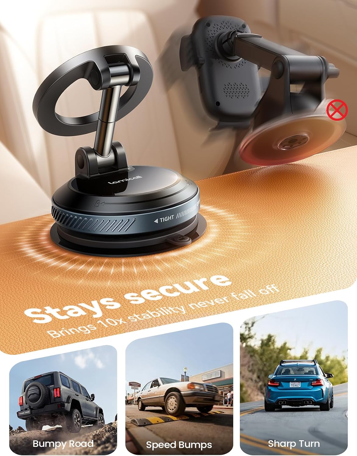 Lamicall Car Phone Holder for Magsafe Dashboard Windshield Nano Gel Vacuum