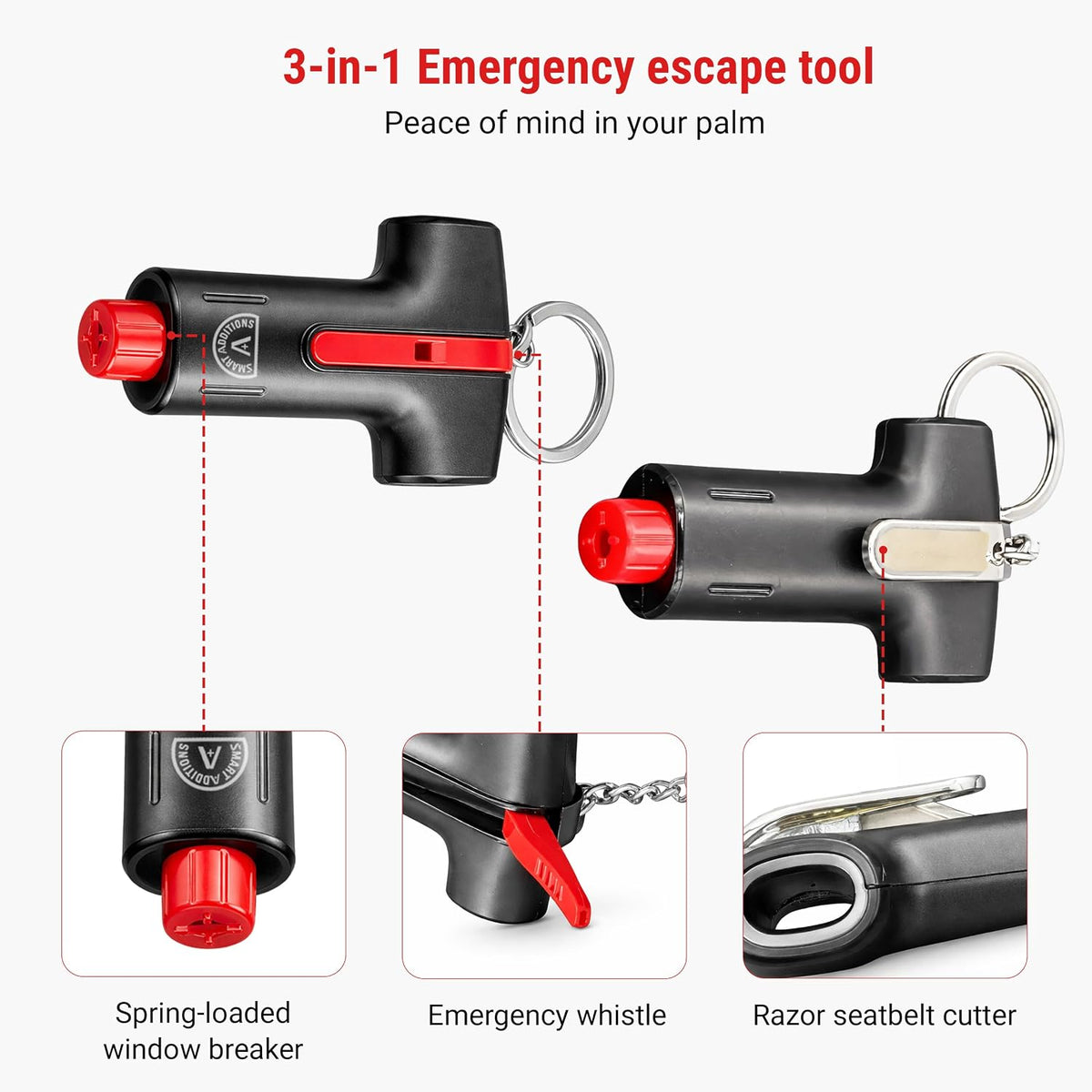ADD-SCAPE 3-in-1 Car Emergency Escape Tool – Glass Breaker & Belt Cutter