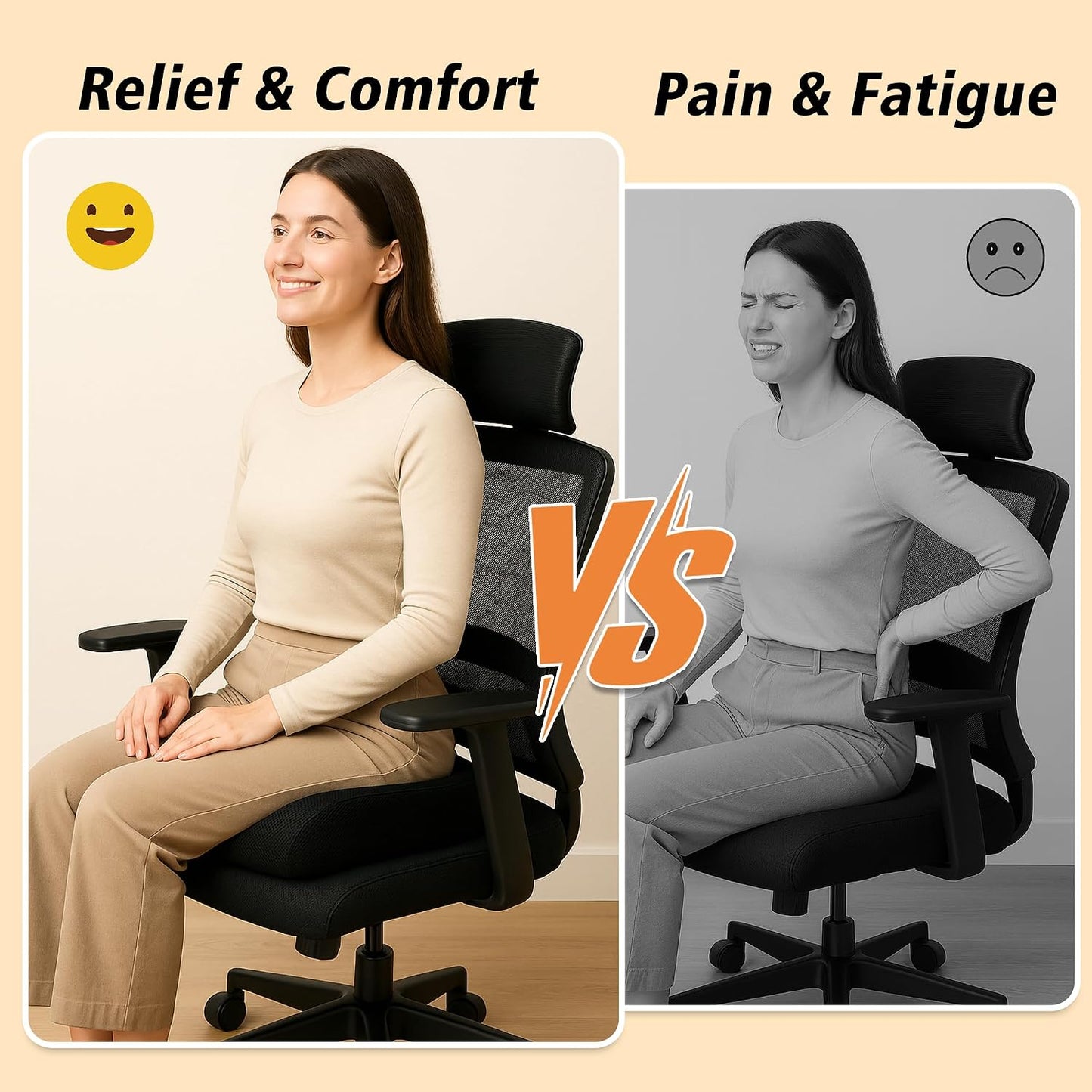 Office Chair Booster Cushion — 6-Inch Extra-Thick Height Increase Seat Pad with Dual-Layer Foam & Non-Slip Bottom