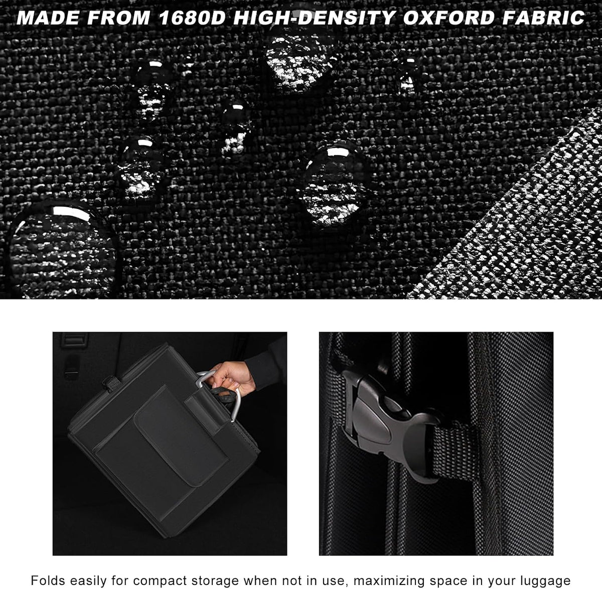 Car Trunk Organizer with Lid, 28L Waterproof Oxford Fabric Auto Trunk Cargo Storage Box w/Aluminium Alloy Handle, Collapsible 2-Compartment Storage Organizer for RV SUV Truck (Black)
