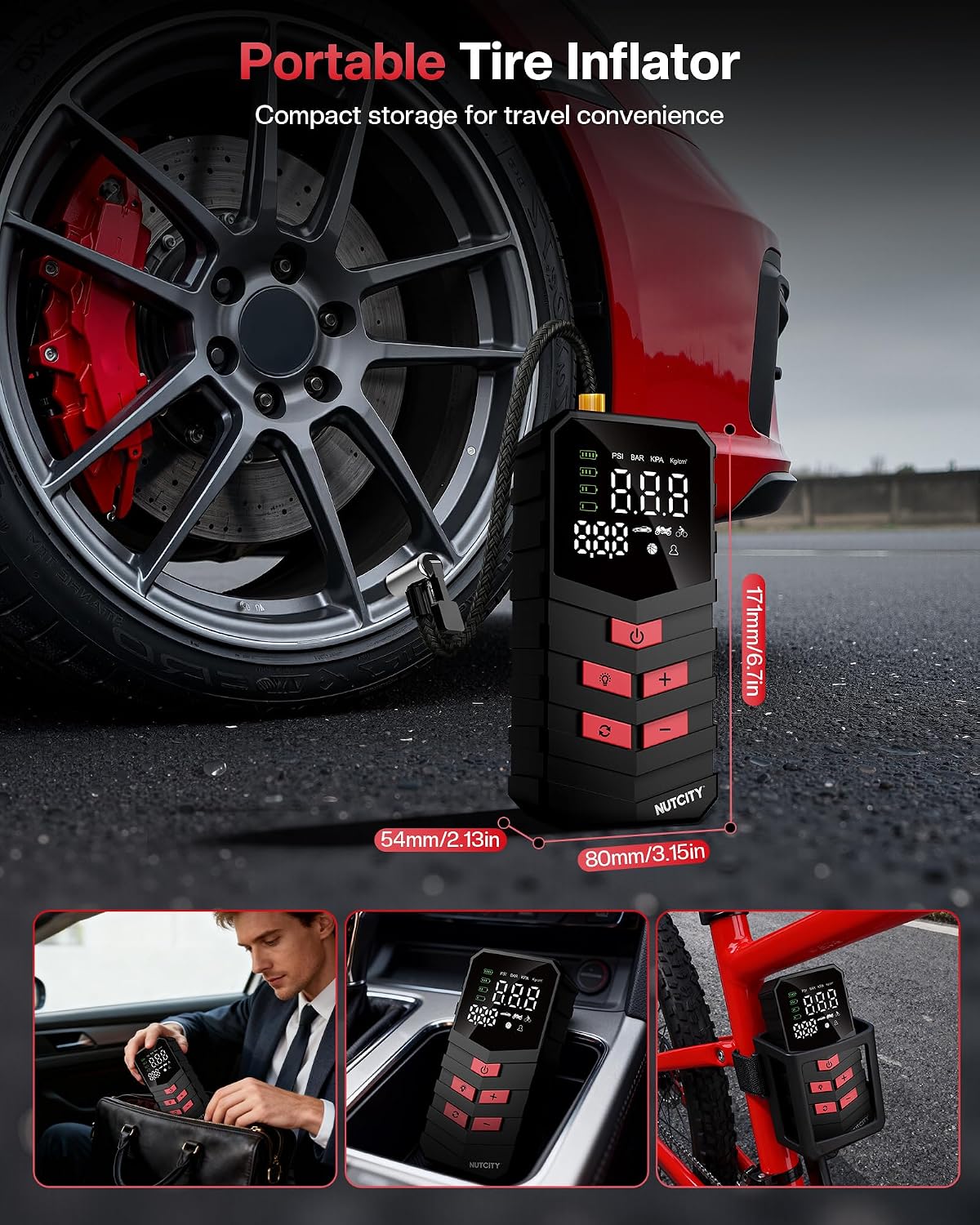 Portable Air Compressor for Car Tires, 16000mAh Wireless, 150PSI Wireless Tire Inflator with Lighting and Mobile Power Function, Suitable for SUVs, Cars, Motorcycles, Bicycles and Balls