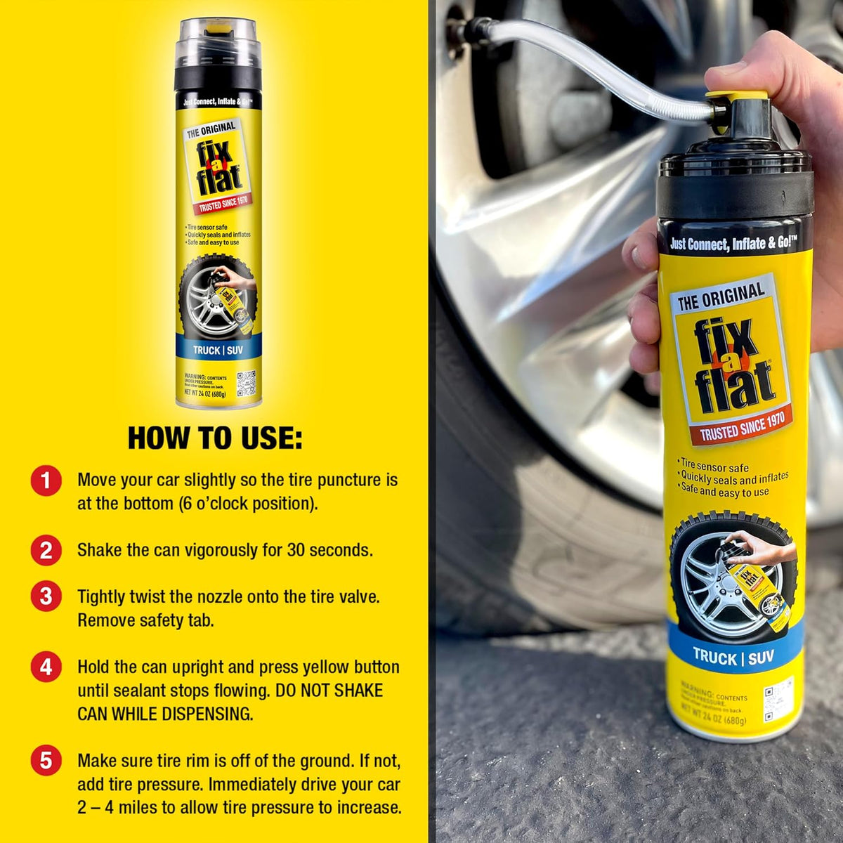 Fix-A-Flat S60369 Aerosol Emergency Flat Tire Repair and Inflator, for X-Large Tires, Eco-Friendly Formula, Universal Fit for All Cars, Trucks and SUVs, 24 oz. (Pack of 1)