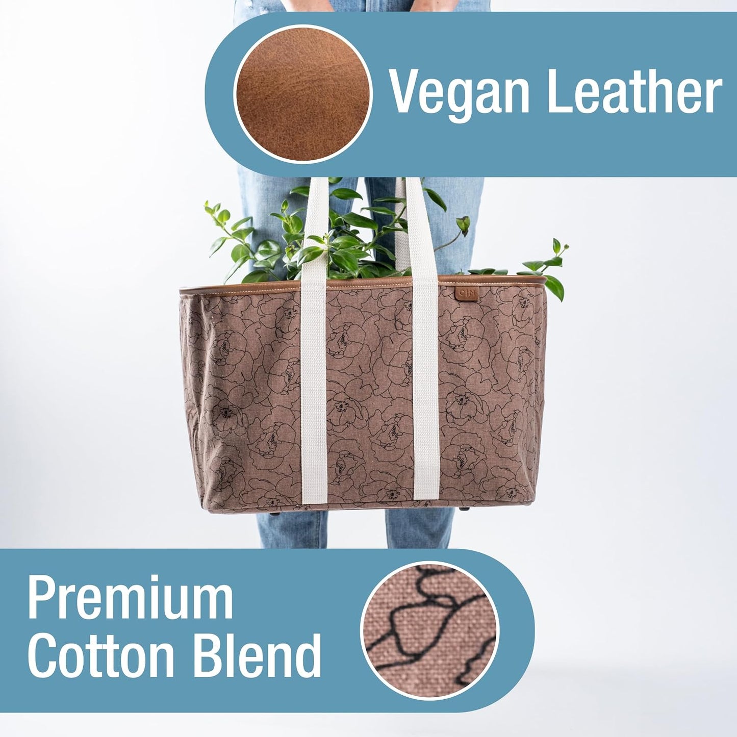 CleverMade Collapsible LUXE Tote, 30L Foldable Grocery Shopping Bag, Reusable