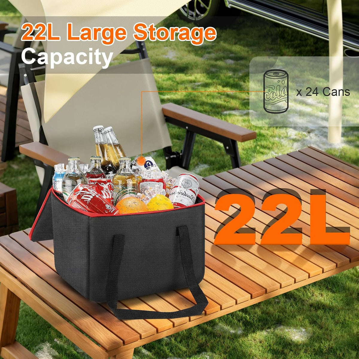 Portable Soft Cooler Bag, Collapsible Insulated Leak-Proof Car Cooler Bag, Insulated Ice Chest with Waterproof Zipper, Leak-Proof Organizer for Cars, Fits Most Vehicles, Orange