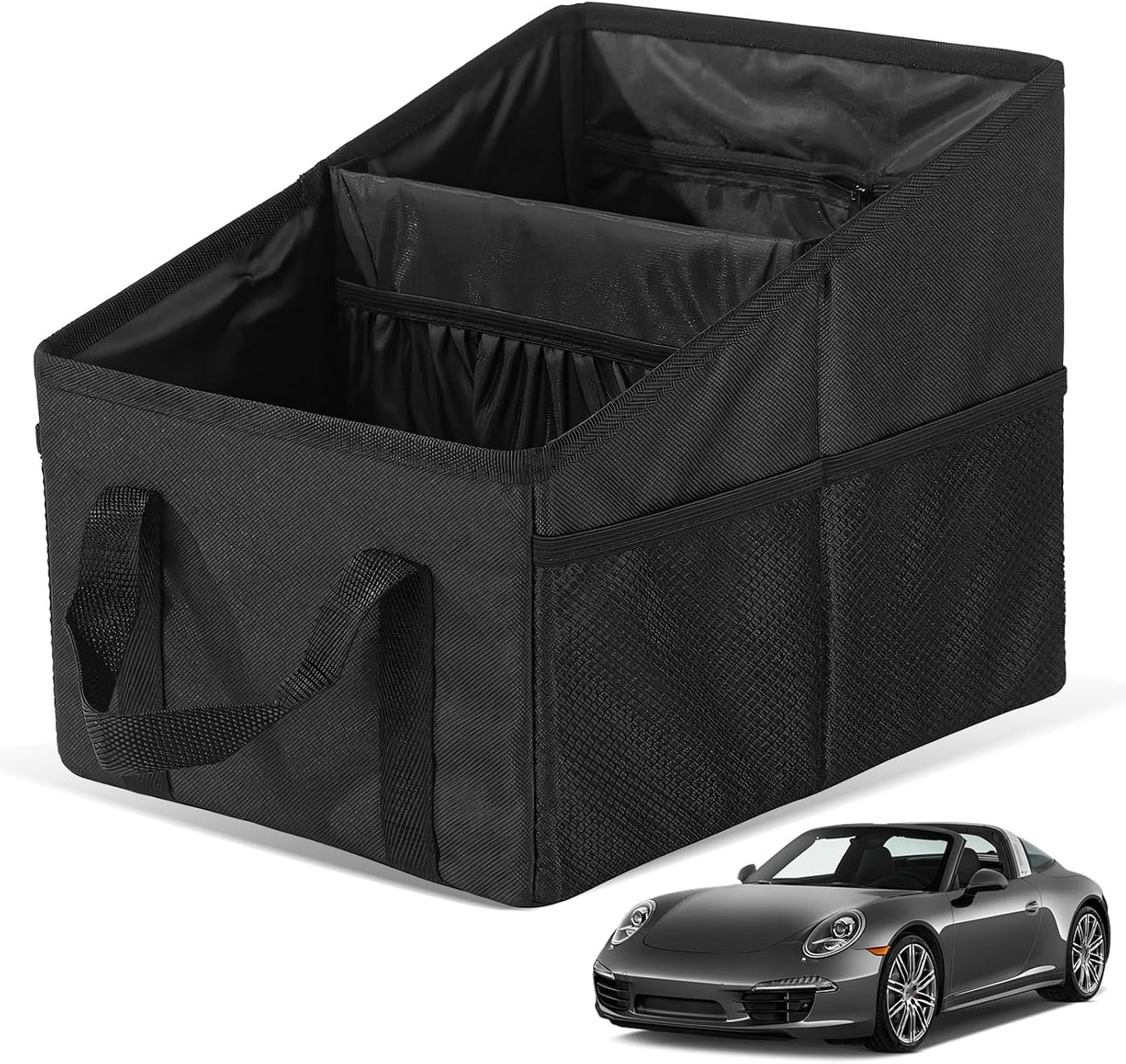 Car Seat Organizer, Collapsible Auto Console Storage Caddy with 4 Mesh Pockets, Multiple-Pocket Storage Organizer Interior Accessories for Vehicle Front & Back Seats
