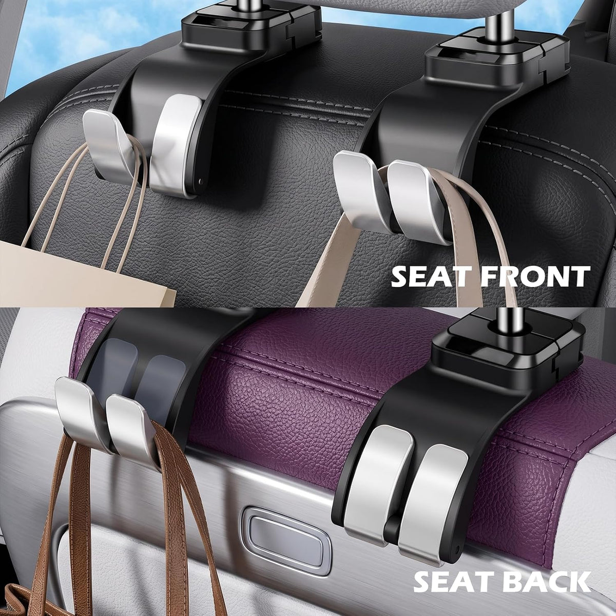 2PCS Purse Hook for Car Seats Headrest,Universal,Keep Car Tidy,Black