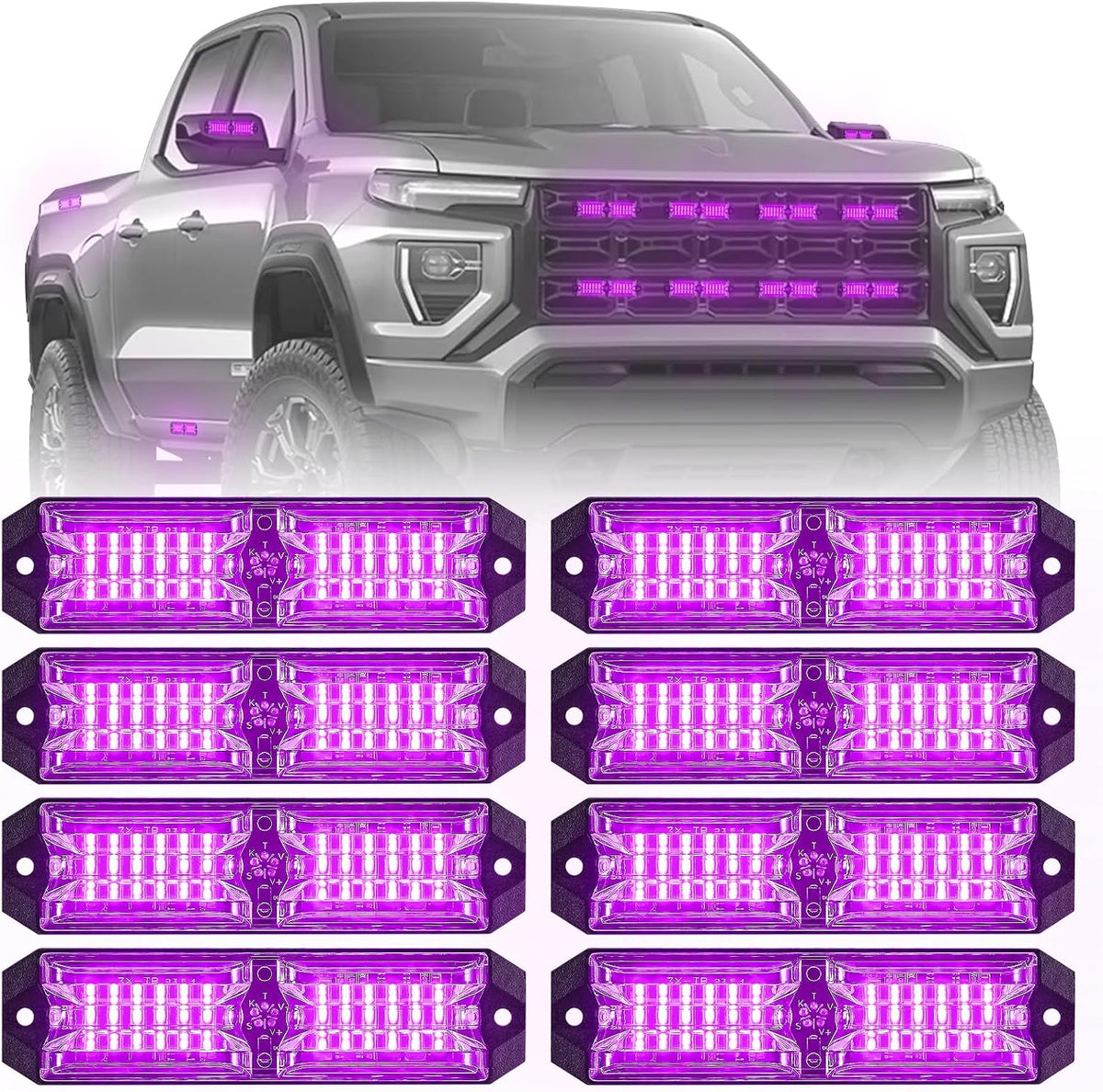8-pcs Purple Funeral Escort LED Emergency Flashing Strobe Lights, Sync Feature Surface-Mount Beacon Hazard Light for Vehicles, Trucks, and Cars