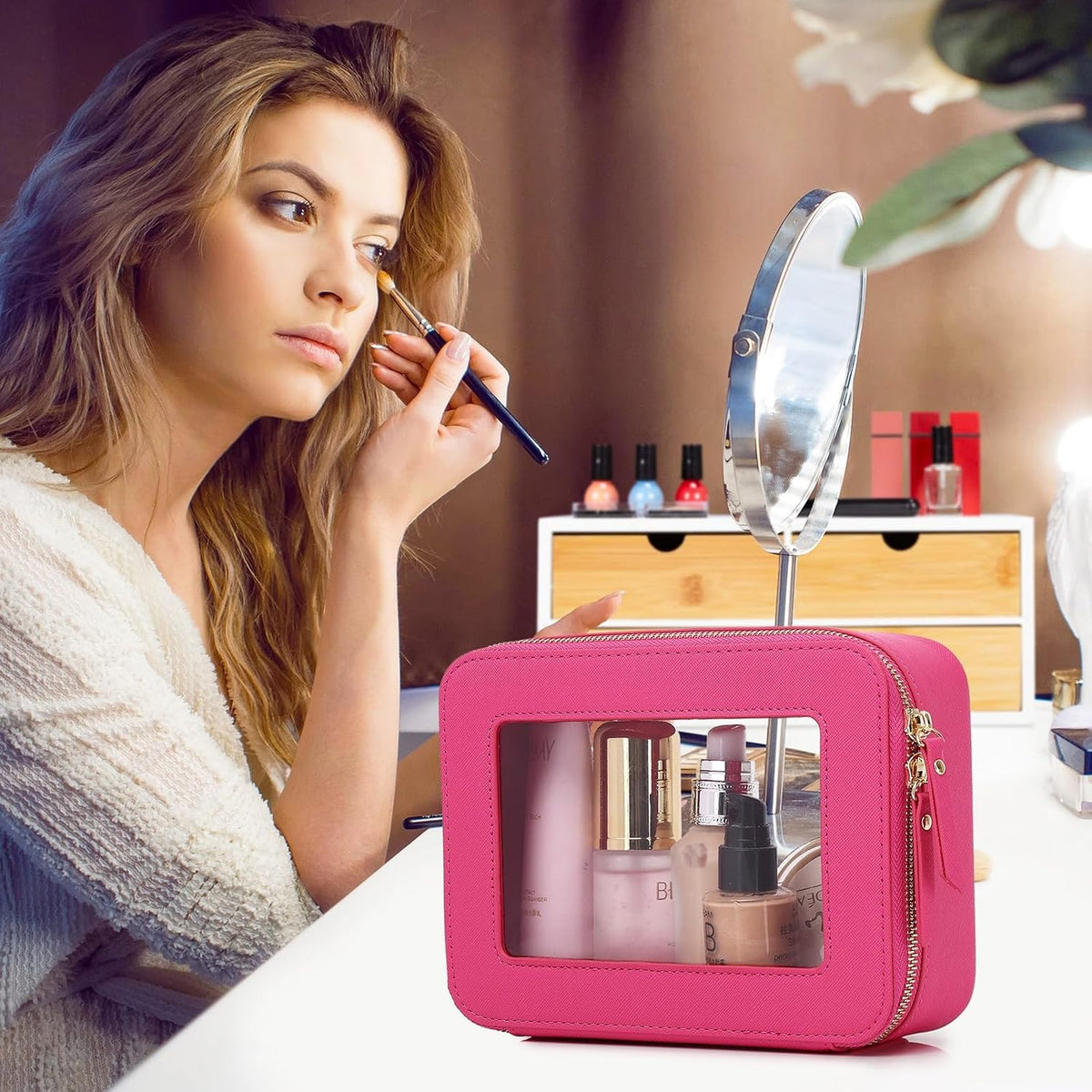 Pinkmik Clear Makeup Bag, (Fuxia, M)