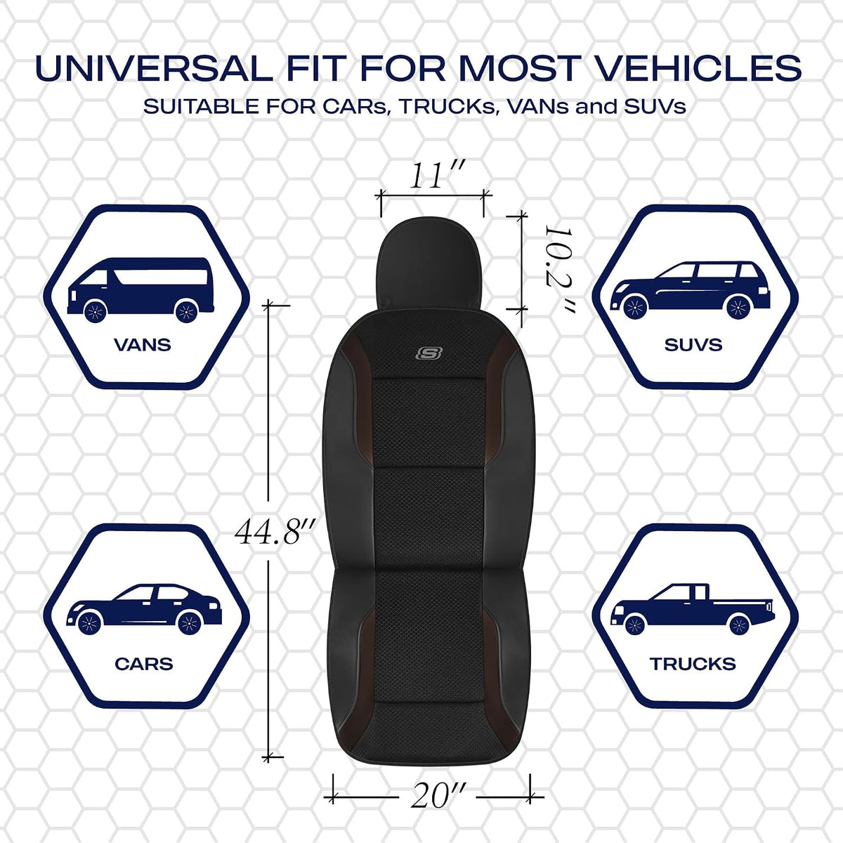 Skechers Memory Foam Car Seat Covers, Air Cool Mesh Thick Seat Covers,Car Seat Covers Front Seats Airbag Compatible, Automotive Comfort Protection for Most Cars,Van,Trucks, SUVs,Brown