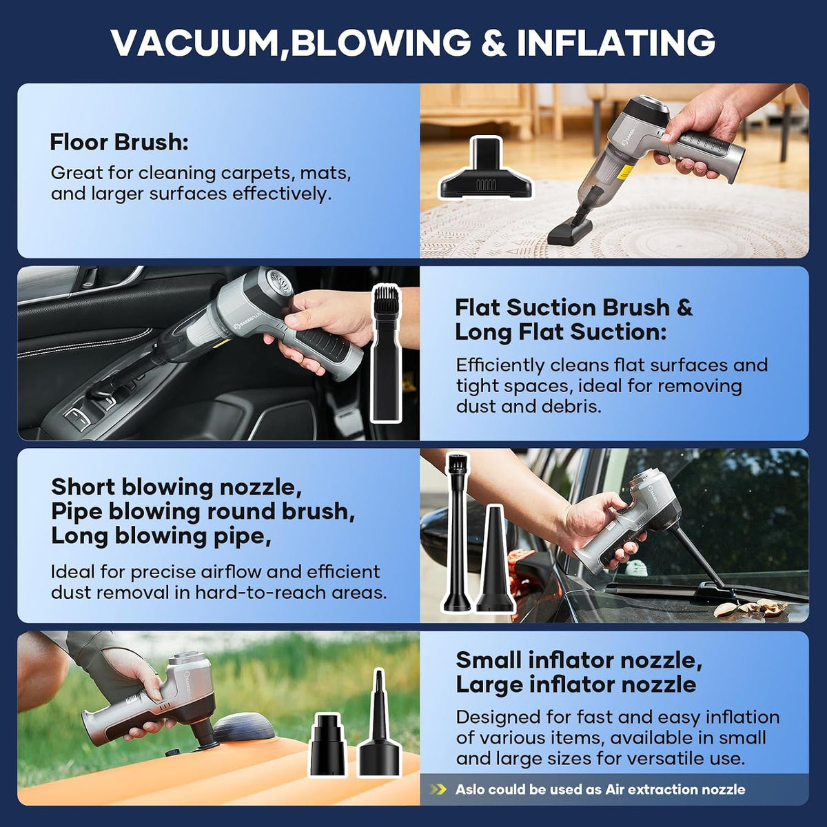 SakerPlus Mini Vacuum Cleaner, 3 in 1 Car Vacuum Cleaner High Power