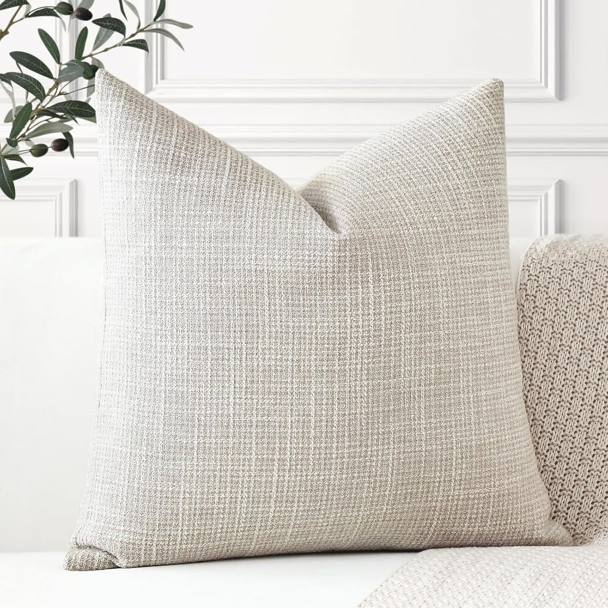 OTOSTAR Linen Throw Pillow Cover Set of 1 Decorative Square Pillowcases Cushion Covers 24x24 Inch for Home Decor Sofa Bedroom Car 60 x 60CM Beige