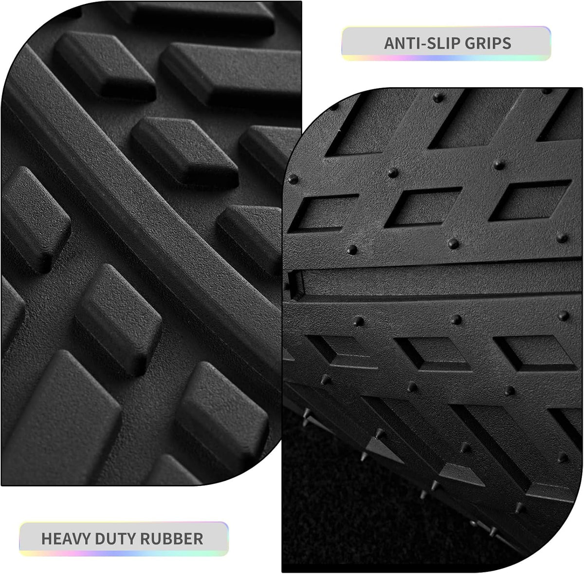 PIC AUTO Car Floor Mats, Black Aluminum-Molded with Full-Circle Iridescent Inlay Strip Car Mats, Universal-Fit Rubber Mats for Cars, Trucks & SUVs, All-Weather, Non-Slip, Easy-to-Clean Interior Mats