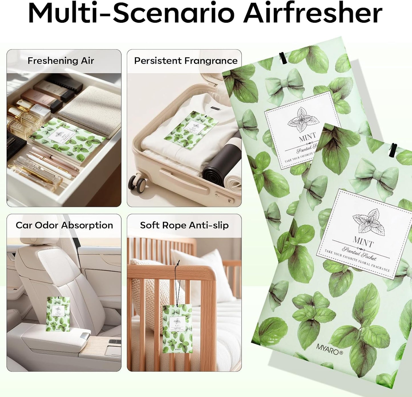 MYARO 20 Pack Peppermint Scented Sachets for Drawer Closet & Car - Mint Air Freshener Bags for Small Space, Storage Bag, Trash Cans Home Fragrance