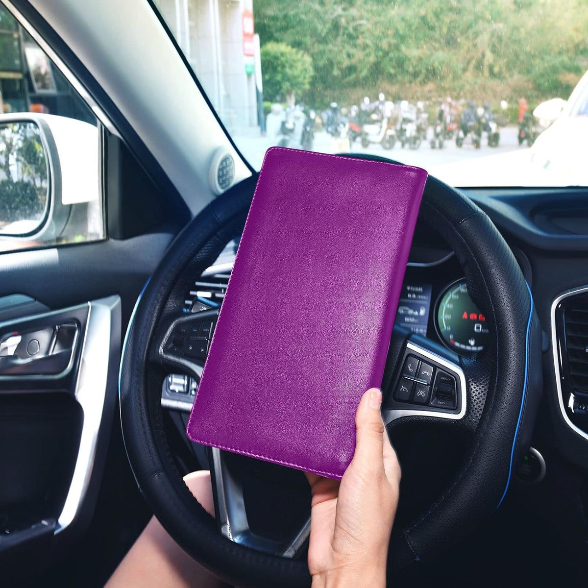Custom Car Registration and Insurance Card Holder Personalized Leather Glove Box Organize Men Women Wallet Accessories Case for Cards, Essential Document Driver License Purple
