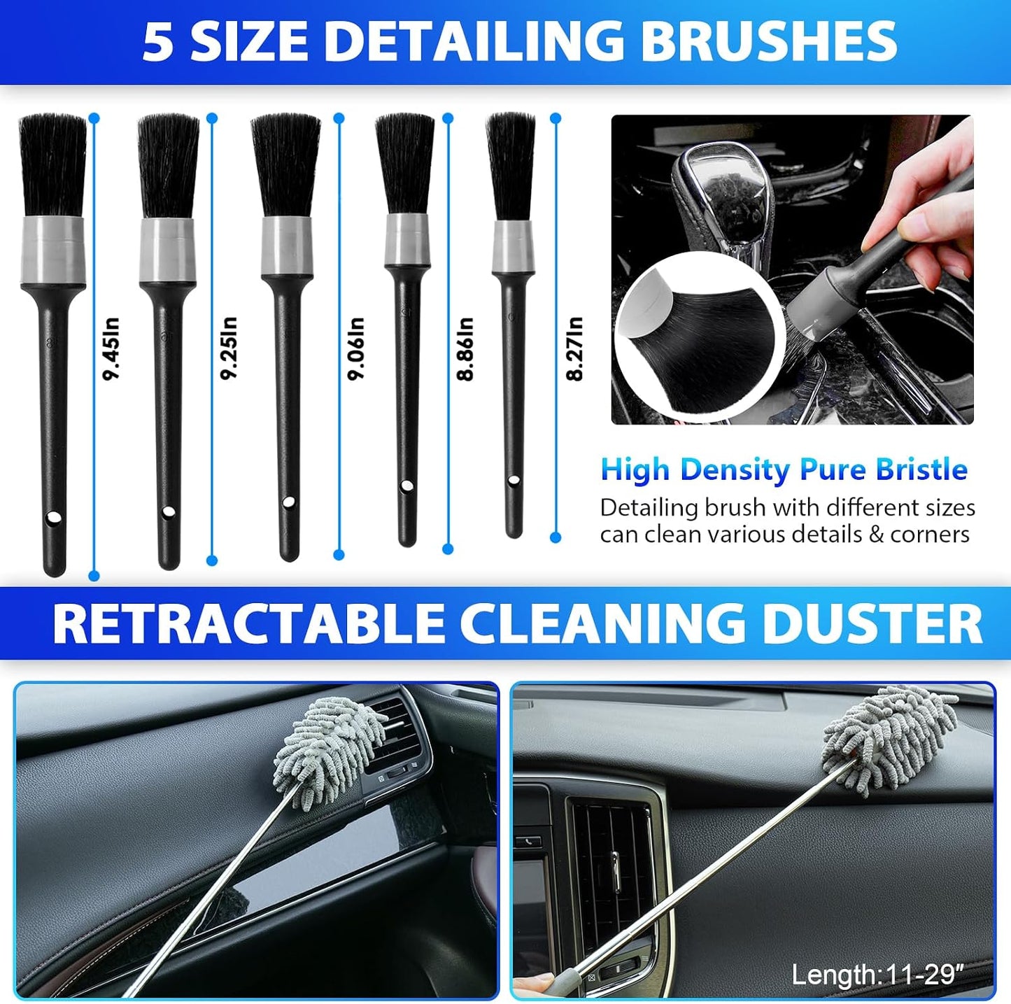 THINKWORK Car Cleaning Kit, Car Detailing Kit Interior Cleaner with High Power Handheld Vacuum, 10Pcs Detailing Brush and Storage Bag, Gray Auto Interior Cleaning Kit for Men