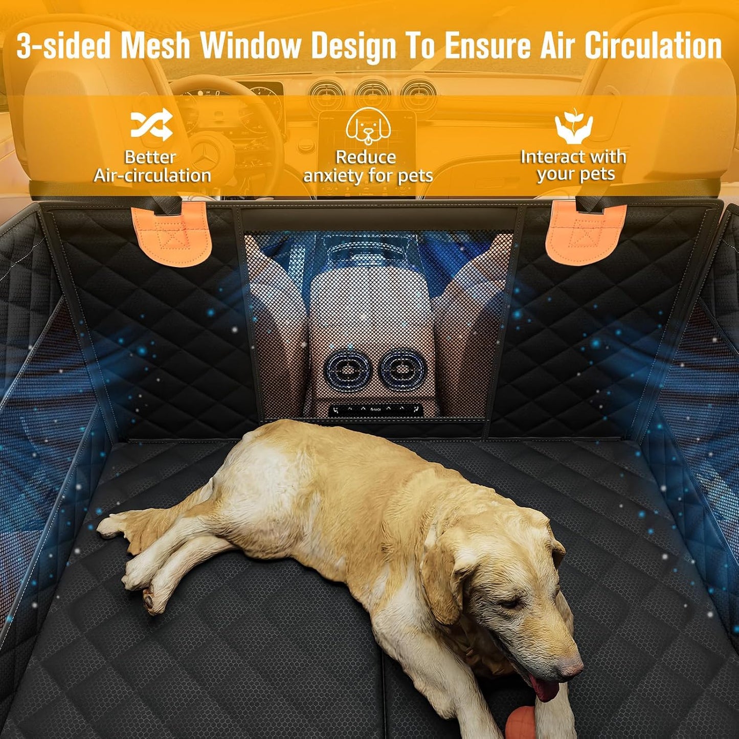 PETICON Large Dog Car Seat, Back Seat Extender for Dogs with 3 Mesh Windows, Waterproof Medium Carseat for Dogs with Hard Bottom, Pet Seat Cover for Cars, Trucks and SUVs