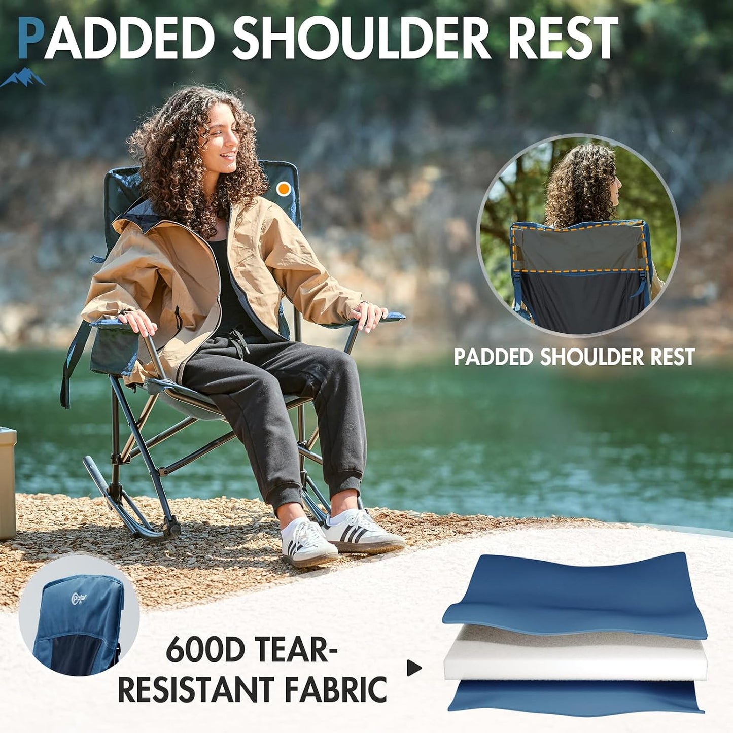Portal Outdoor Rocking Chair Camping Folding Portable Rocker with Cup Holder Side Pocket Carry Bag, Support 350LBS (Midnight Blue)