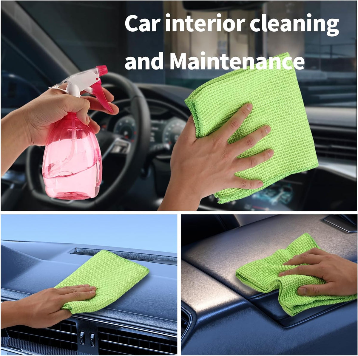 XINDELL Waffle Weave Microfiber Towel, 4Pack-16" X16" Premium Waffle Knit Detailing Towel, Cleaning Cloth for Car Windows Glass, No-Odor Streak-Free Ultra Absorbent Small Kitchen Cleaning Rags, Green