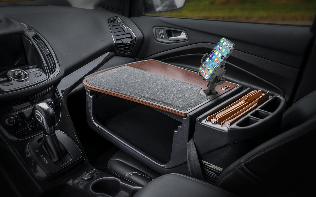 AutoExec AE-GMEF-PM-21M Efficiency GripMaster Car Desk for Your Vehicle Workstation and Mobile Office, Mahogany with Phone Mount