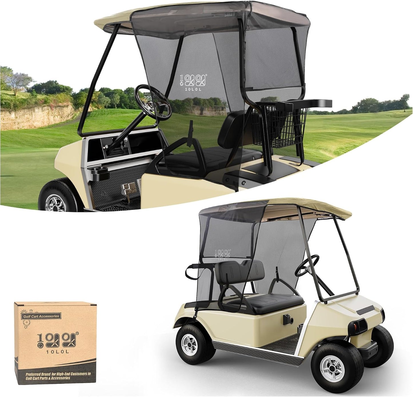 10L0L 2 Passenger Golf Cart Sun Shade Cover for EZGO TXT RXV & Club Car DS Precedent Tempo - Foldable UV Protection Cover Heat Blocking Design, Black