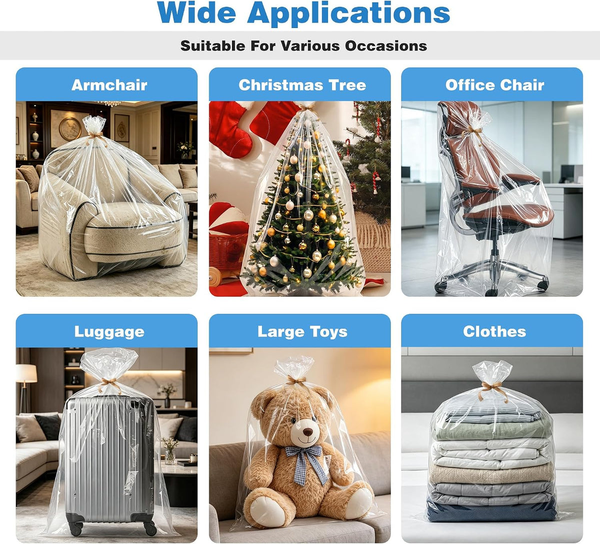 5 Pcs Extra Large Clear Plastic Bags, 40" x 60" Jumbo Waterproof Storage Bags with 5 Jute Ribbons for Car Seat, Stroller, Furniture & Luggage, Moving (2.36 Mil Heavy Duty)