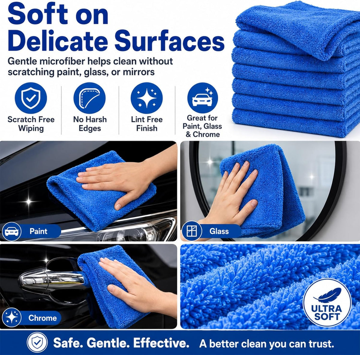 Shimeyao 30 Pcs 16 x 16 Inch Microfiber Car Towels, 500 GSM Edgeless Plush