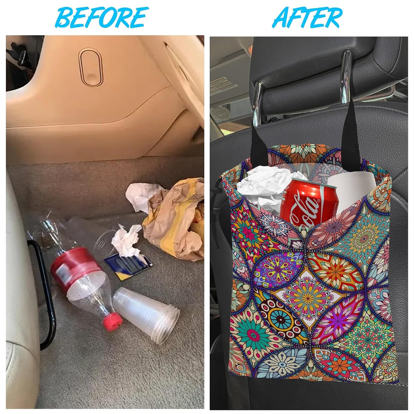 Car Trash Bag Hanging Mandala Flower Car Trash Can Waterproof Garbage Bag Hanging for Car Back Seat