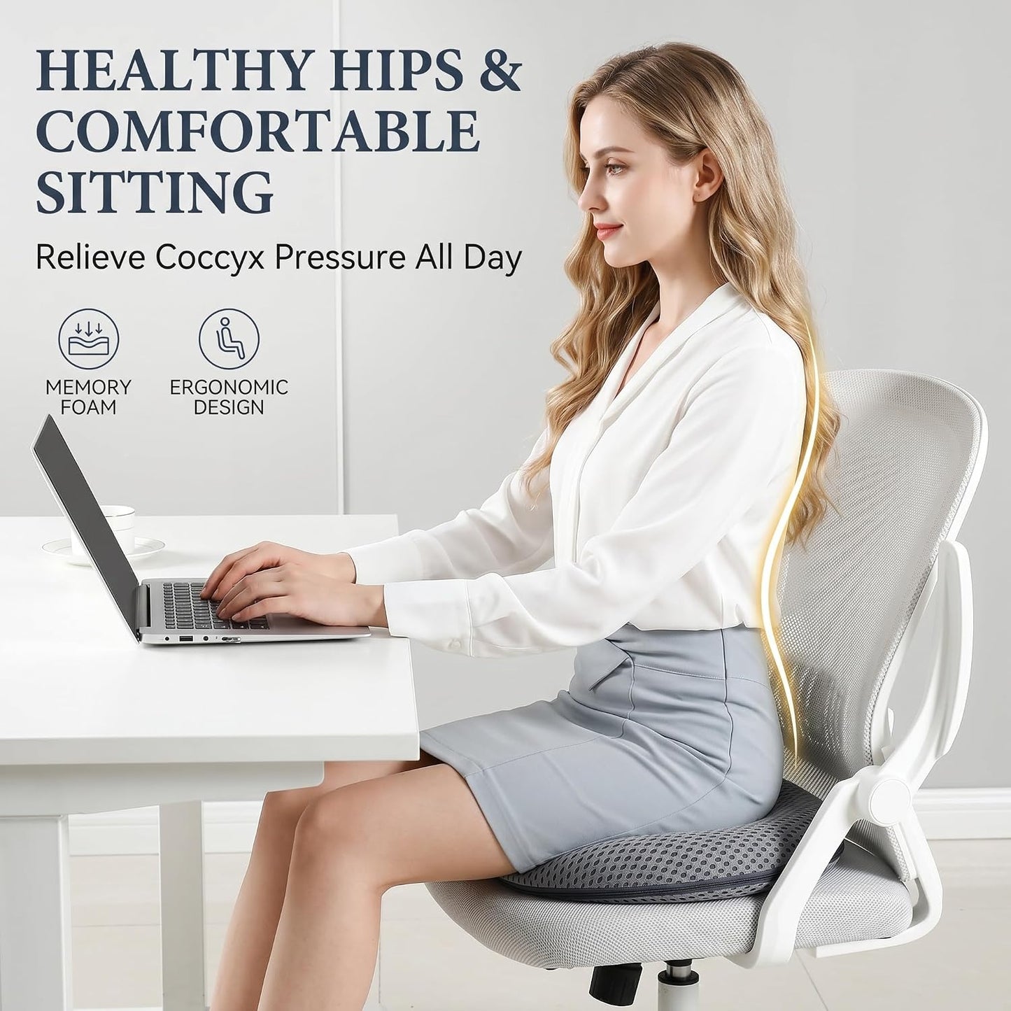 Circular Memory Foam Seat Cushion, Tailbone Pressure Relief Pillow for Office Chair Car Wheelchair, Breathable Mesh Comfort Pad for Daily Sitting Support (Grey)