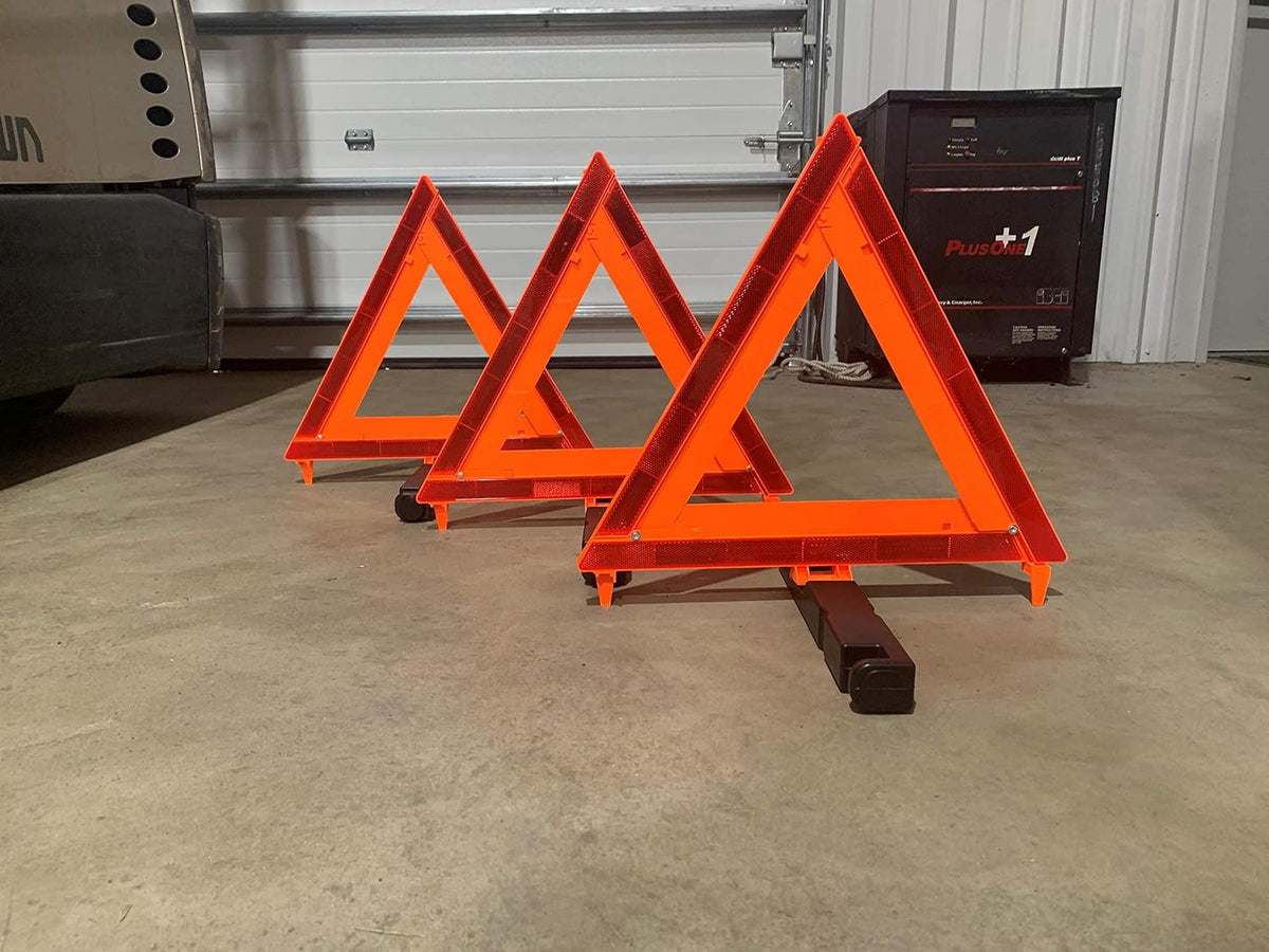 Foxfire Safety Lites Roadside Emergency Reflective Warning Triangles with Carrying Case, DOT Approved, Weighted Base, 3 Pack, F3TK