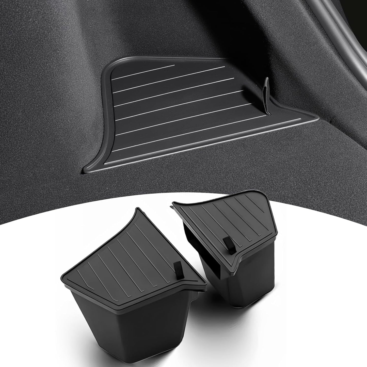 Rear Trunk Organizer Storage Box Compatible with 2025-2026 Tesla Model Y Juniper, TPE Cargo Side Storage Bin with Lids, Waterproof Anti-Rattle Organizer Accessories for Tesla Model Y 5 Seater