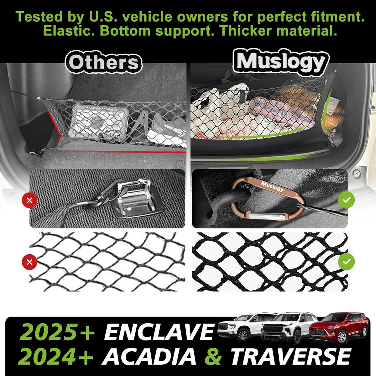 Muslogy Cargo Net for 2024-2026 GMC Acadia, Chevy Traverse, 2025+ Enclave