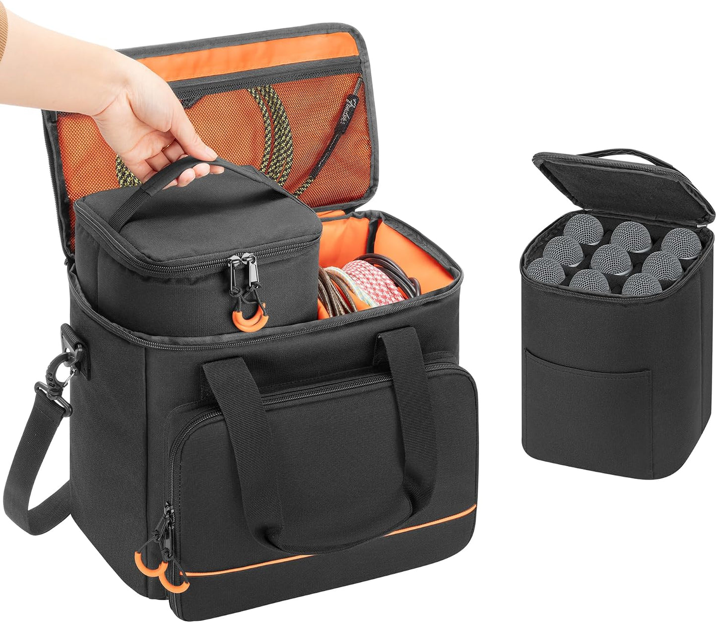 PGmoon 9 Slots Wireless Microphone Case, Travel Bag for Handheld Mic System, Carrying Case for Singing, Karaoke, Party (Patent Design)