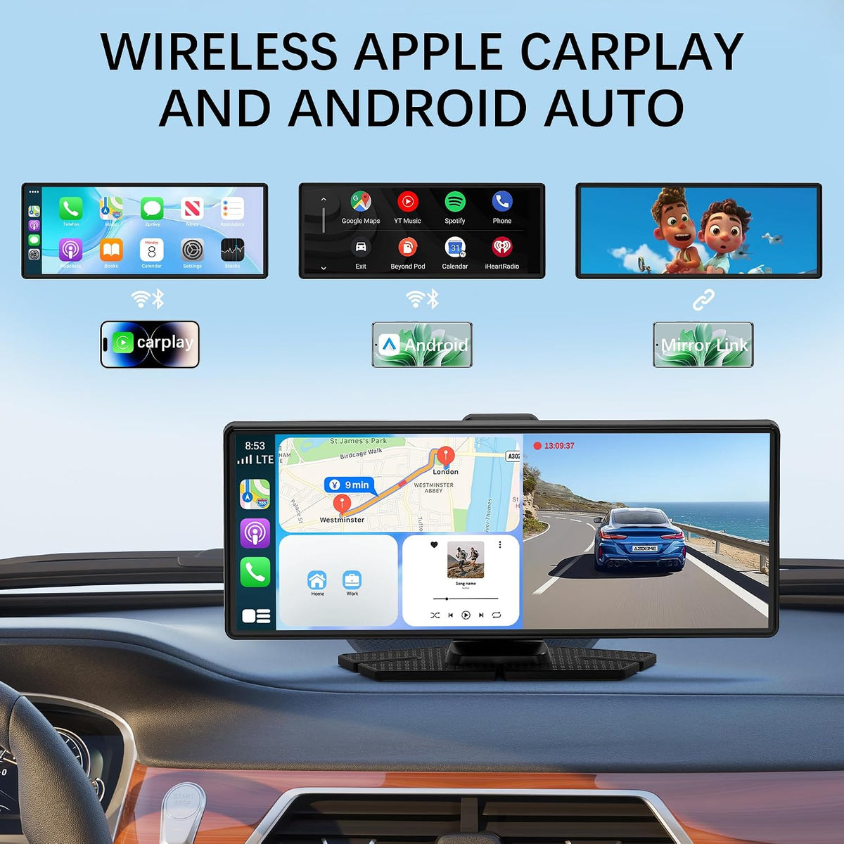 Carplay Screen for Car Portable CarPlay & Android Auto 10.26" 4K 350 Rotation Dash Cam Carplay