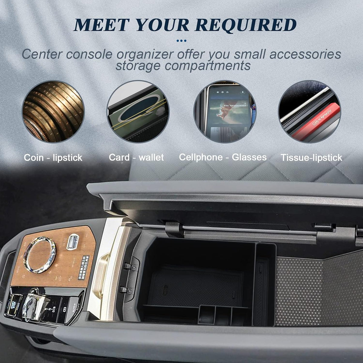 BIBIBO BMW iX Center Console Organizer - Upgraded for 2022-2024 BMW iX (I20) Insert Middle Armrest Storage Box