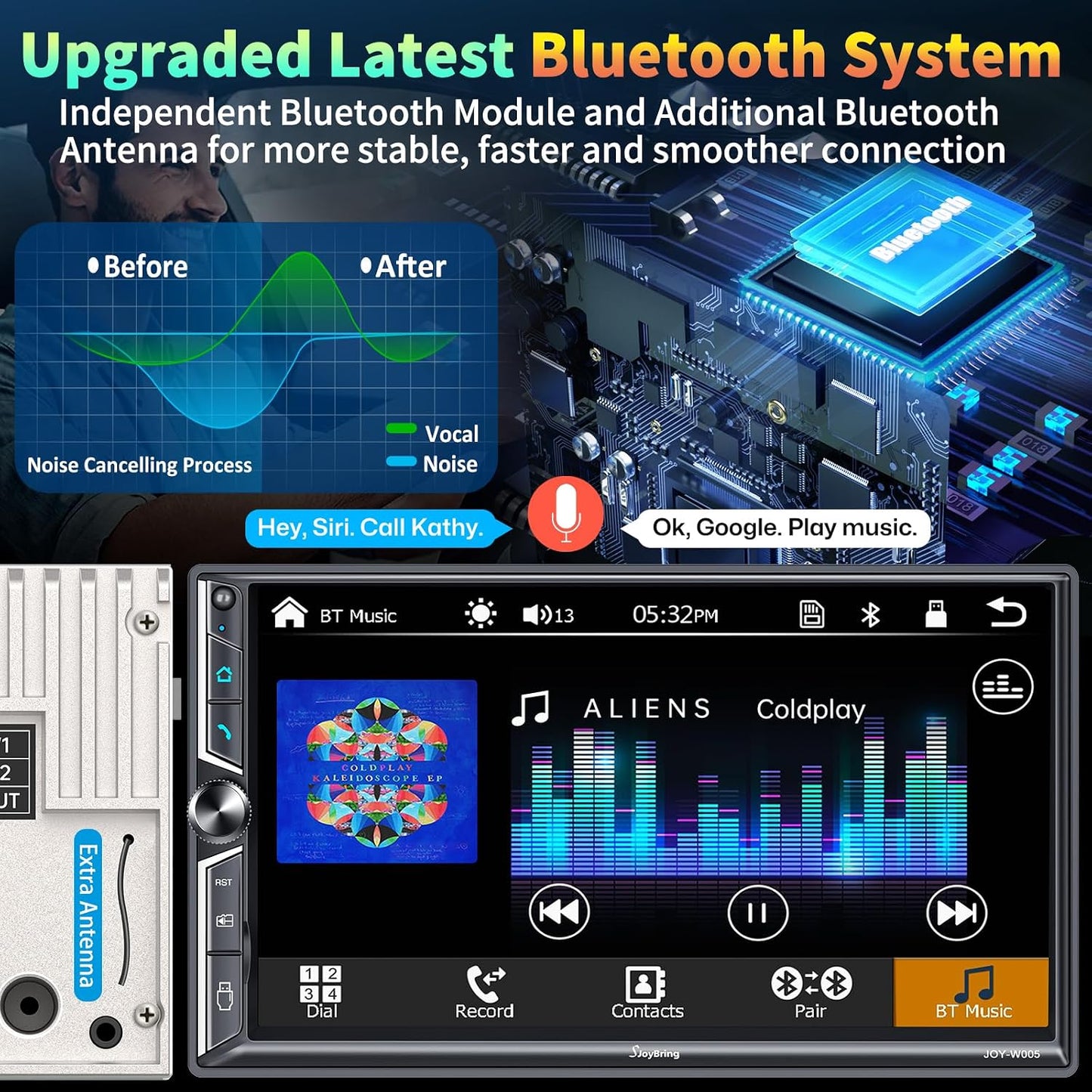 7" Double Din Car Stereo Compatible with Wireless Apple CarPlay & Android Auto, 240W 4.2-Channel Dual Subwoofer Ports, Touchscreen, Bluetooth 5.3, Mirrorlink, Backup Camera, FM/AM Car Radio