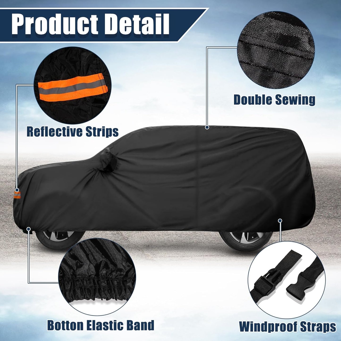 X AUTOHAUX SUV Car Cover for Chevrolet Tahoe 4 Door 2007-2024 Outdoor Waterproof Sun Rain Dust Wind Snow Protection 190T PU with Driver Door Zipper Black