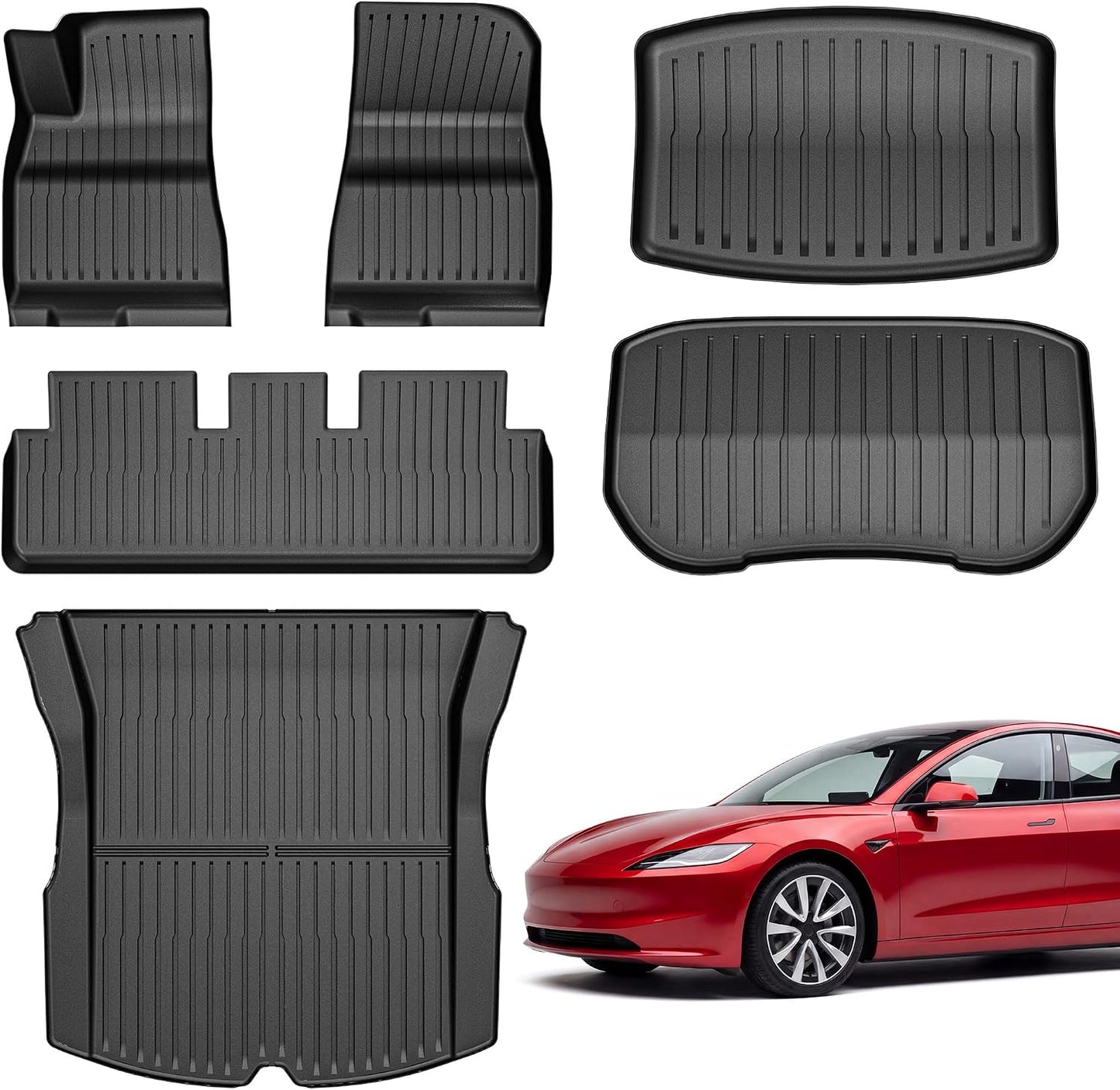 YITAMOTOR Floor Mats Fit for 2024 2025 2026 Tesla Model 3 Highland, 6PCS Full Cover Car Mats with Front/Rear/Cargo Liners, TPE All-Weather Custom Fit Anti-Slip Interior Accessories