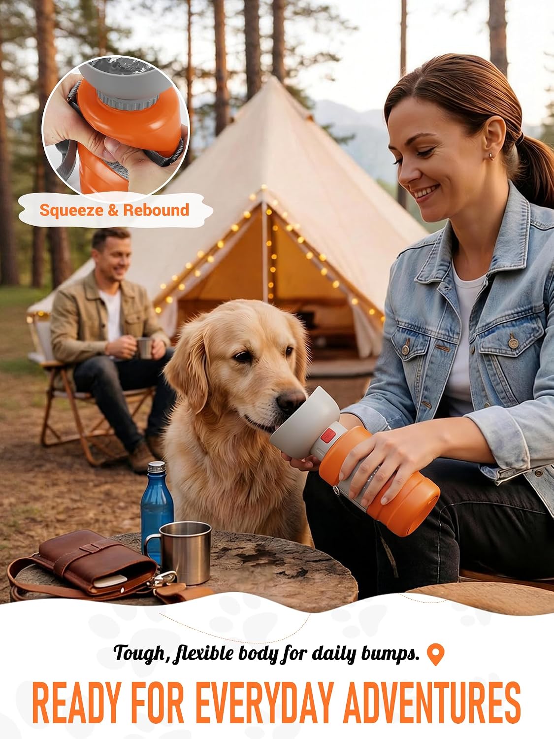 lesotc Dog Water Bottle Portable, 28oz Portable Dog Water Bottle with Bowl, Leak Proof Travel Bowl Dispenser for Dogs, One-Hand Squeeze Puppy Essentials for Walking, Hiking, Camping
