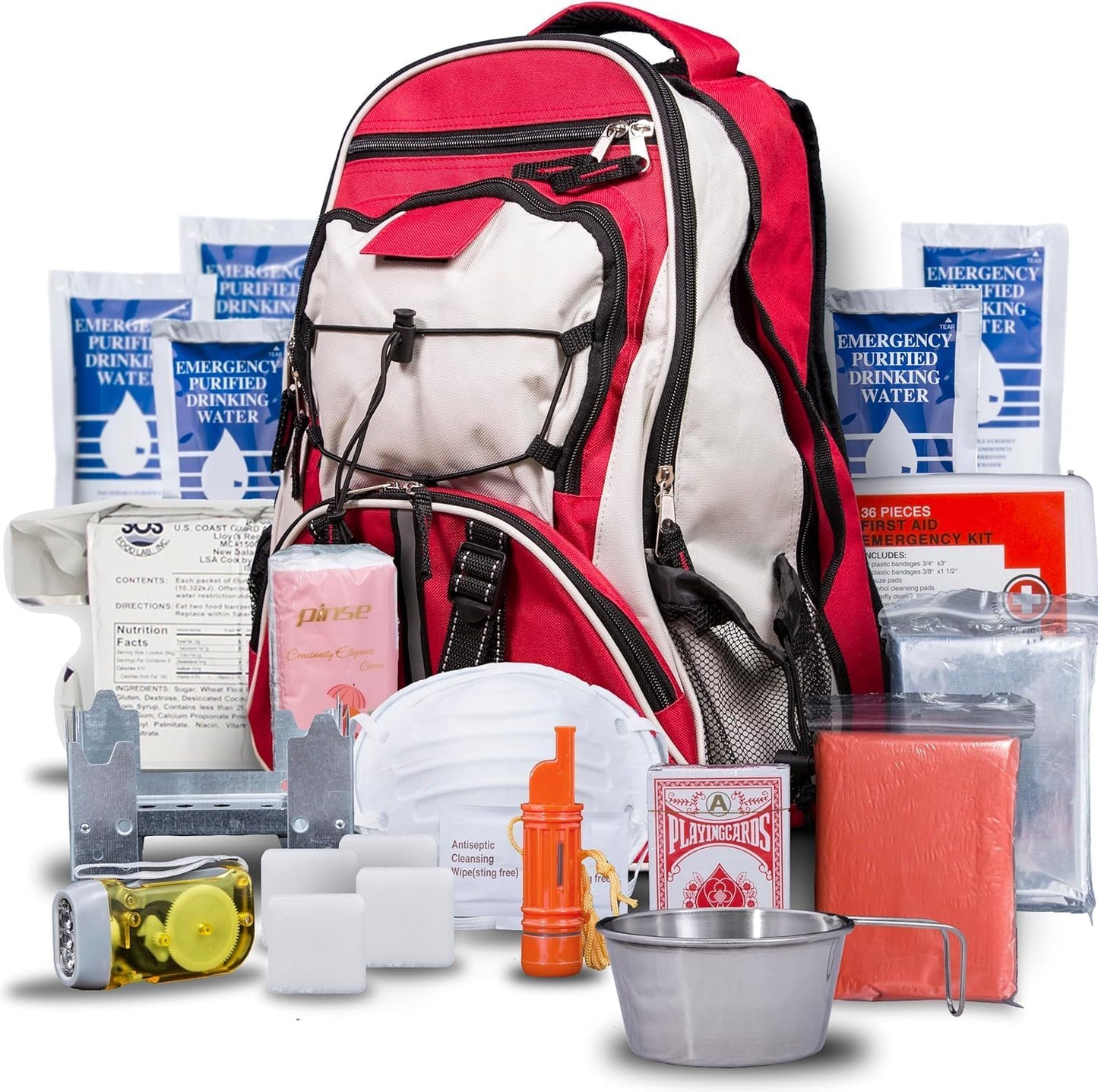 Blue Seventy-Two - Pro Series - Red Deluxe 72 Hour Emergency Backpack Survival Kit for 1 Person | Survival Kits for Emergencies (Includes Water Tablets)