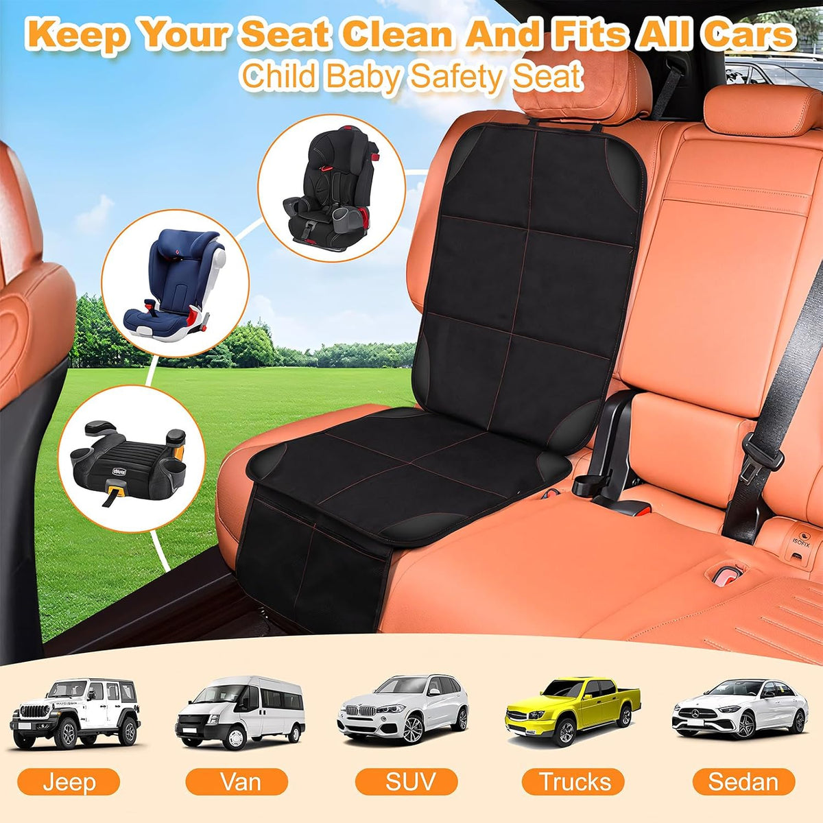 SMART ELF Car Seat Protector, Thickest Padding and Non-Slip Backing 1Pack
