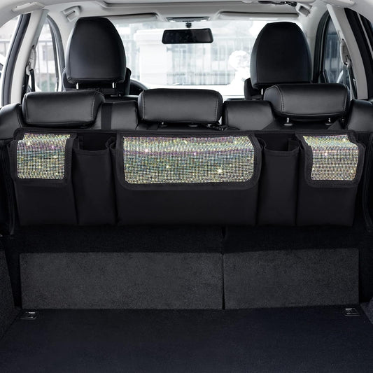 eing Car Trunk Organizer and Storage, Backseat Hanging Organizer for SUV, Truck, MPV, Waterproof, Collapsible Cargo Storage Bag with 5 Pockets, Bling Car Interior Accessories for Women,Multicolor