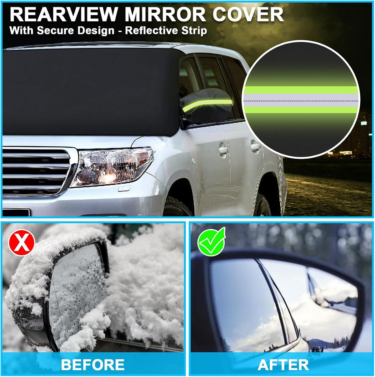 Tevlaphee Windshield Cover for Ice and Snow, Heavy Duty 600D Oxford Fabric, Waterproof, Embedded Magnets, Side Mirror Protector, Fit Most Cars, SUVs, Vans, Truck